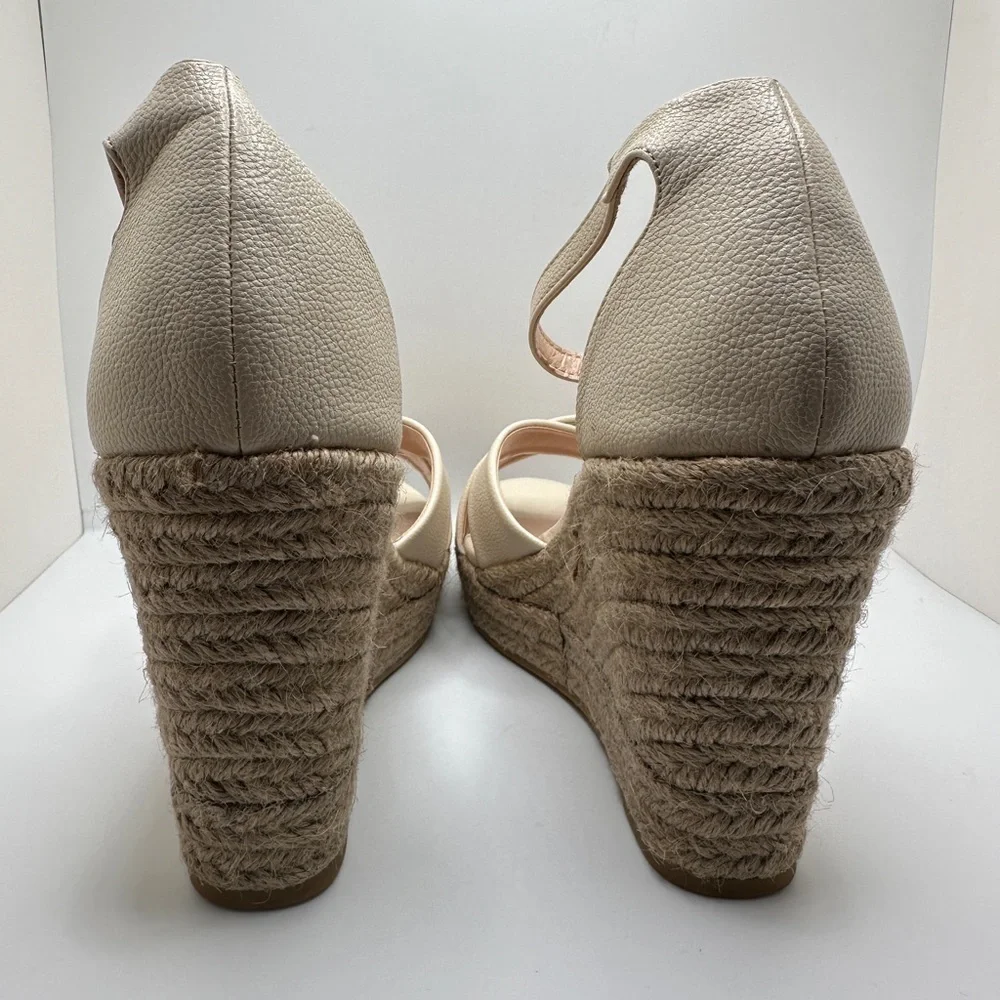 NEW Lulus Women’s Cream Crisscross Espadrilles Strap Wedge Sandal Sz 9